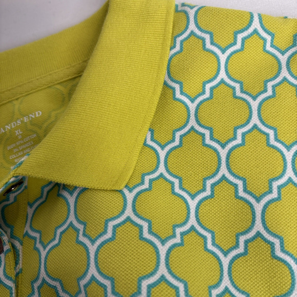 Lands'‎ End Women's Lime Geometric Print Polo Shirt Size XL Preppy Resort Tennis - Picture 9 of 11